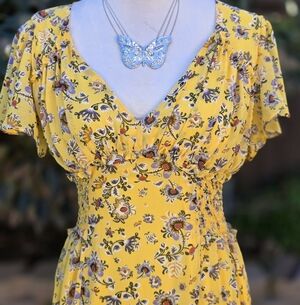 Max Studio Yellow Vibrant Boho Floral Maxi Dress Size Small